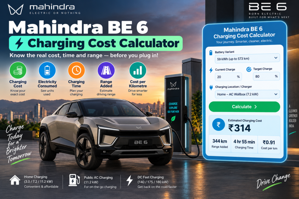Mahindra BE 6 Charging Cost Calculator – Calculate Charging Cost, Time & Range